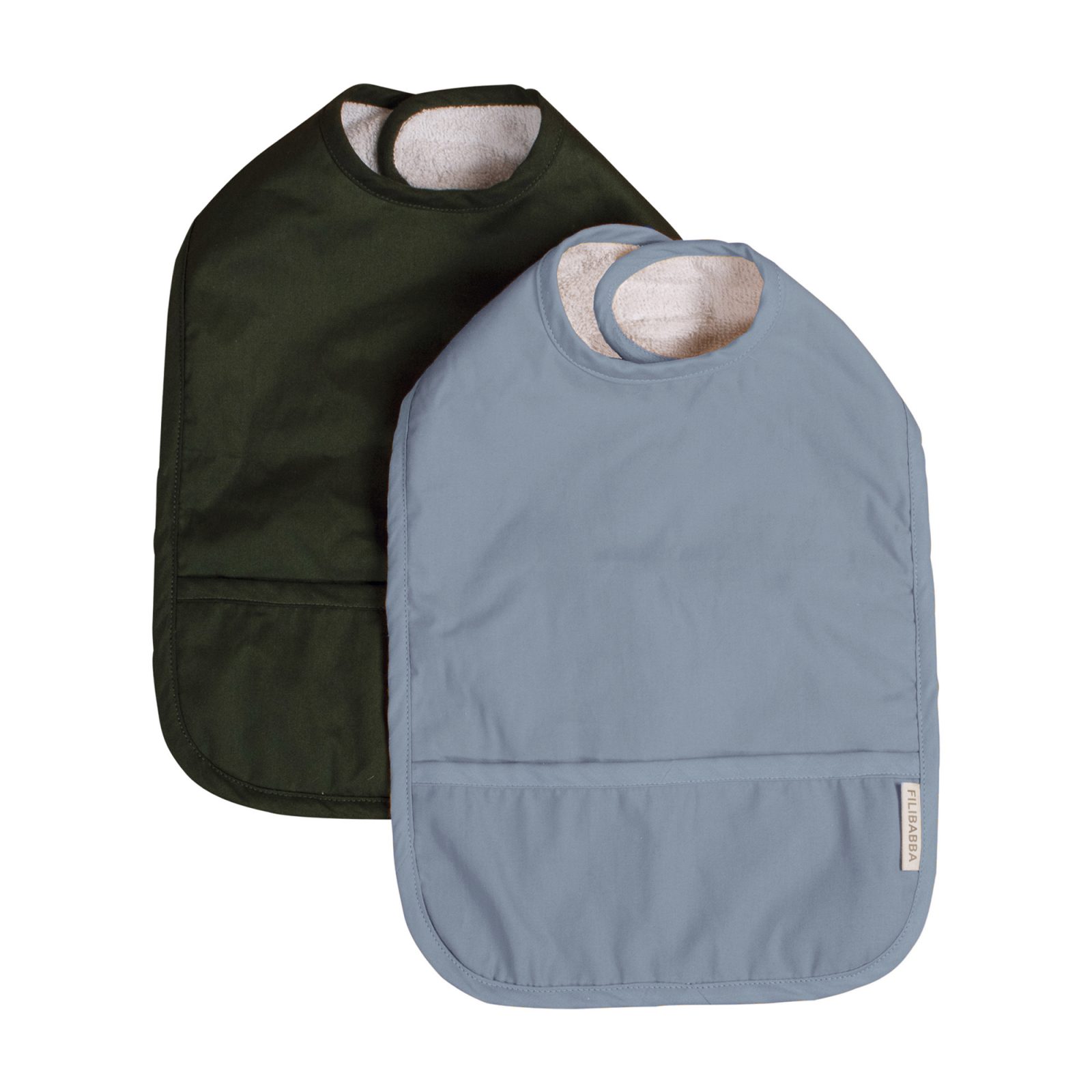 Hagesmæk m. velcro 2-pak - Powder blue/Dark green