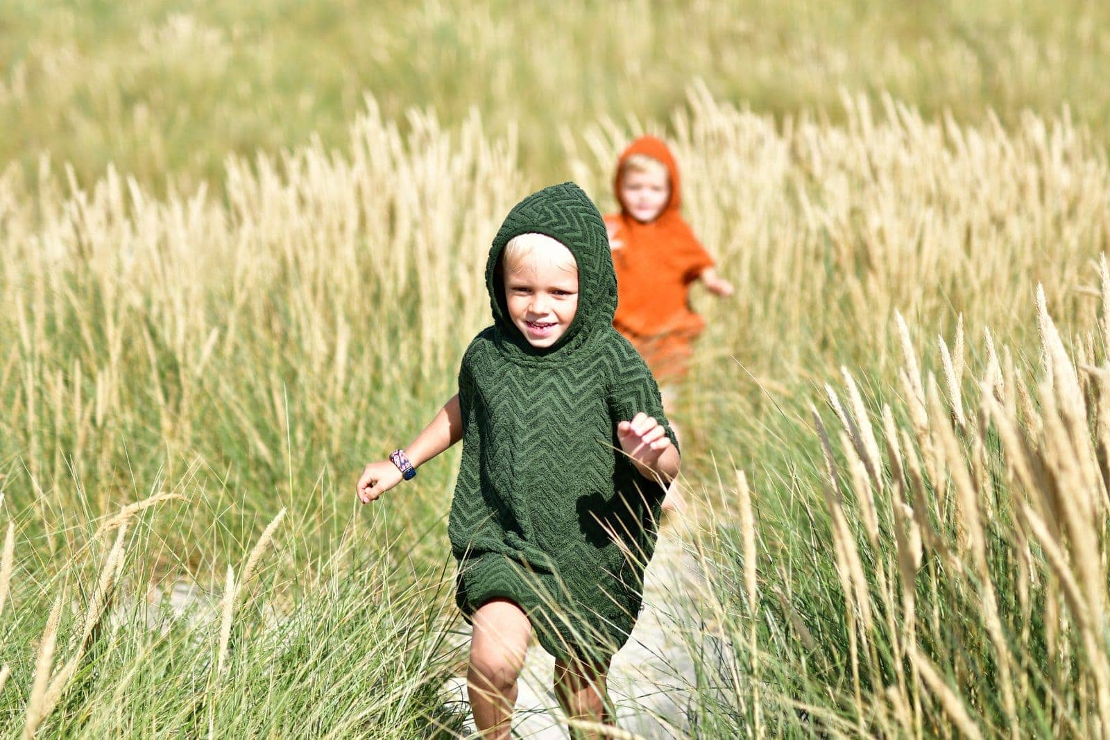 Badeponcho GOTS - Zigzag Dark green