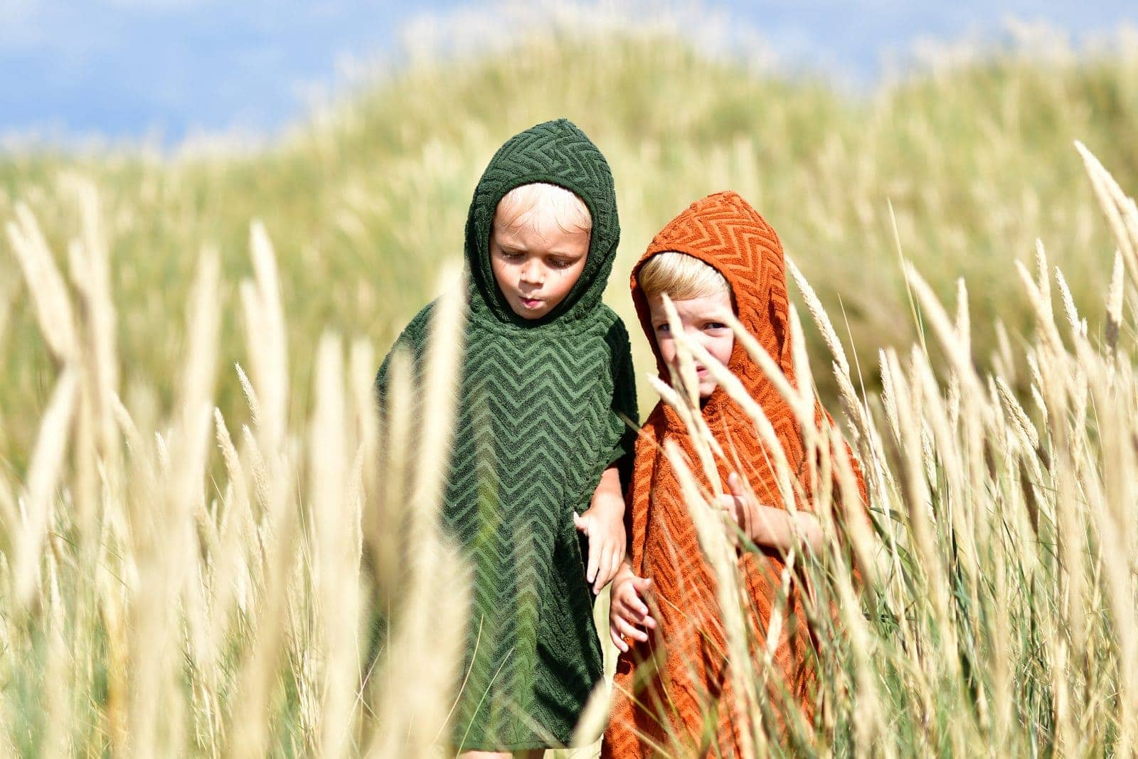 Badeponcho GOTS - Zigzag Dark green