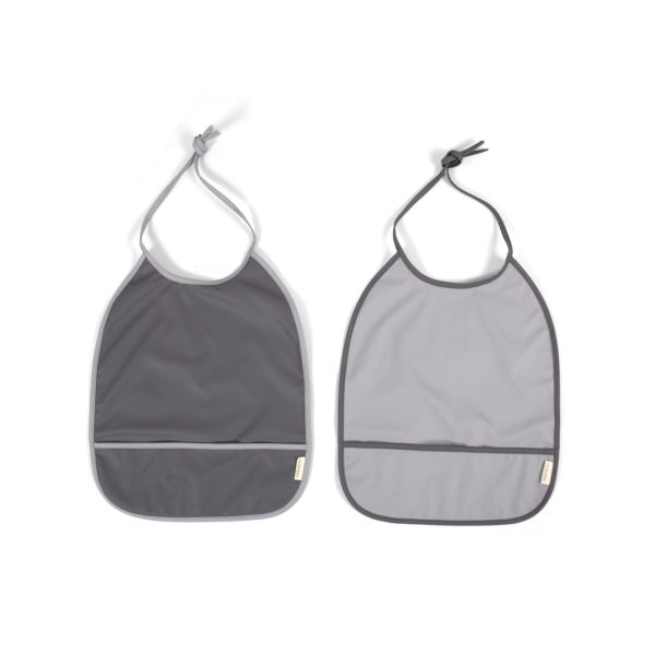 Bib with ties 2-pack - Stone grey / Cloudy