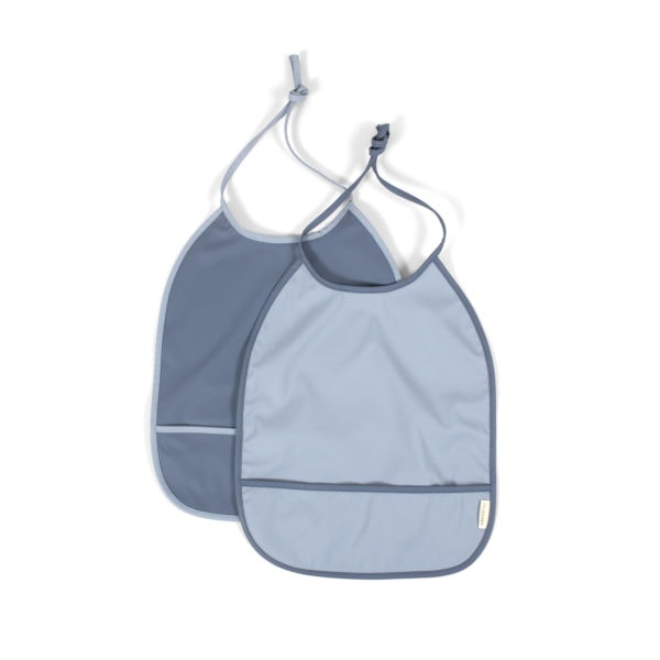 Bib with ties 2-pack - Muddly blue / Powder blue