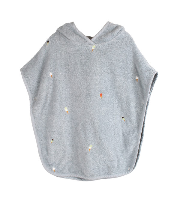 Strandponcho med broderi GOTS - Pearl Blue