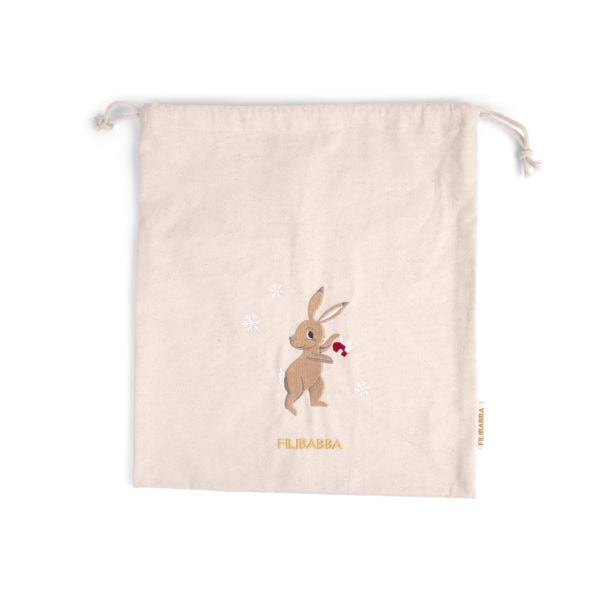 Geschenktüte aus Stoff mit Stickerei GOTS - Wonderful Winter - Hase