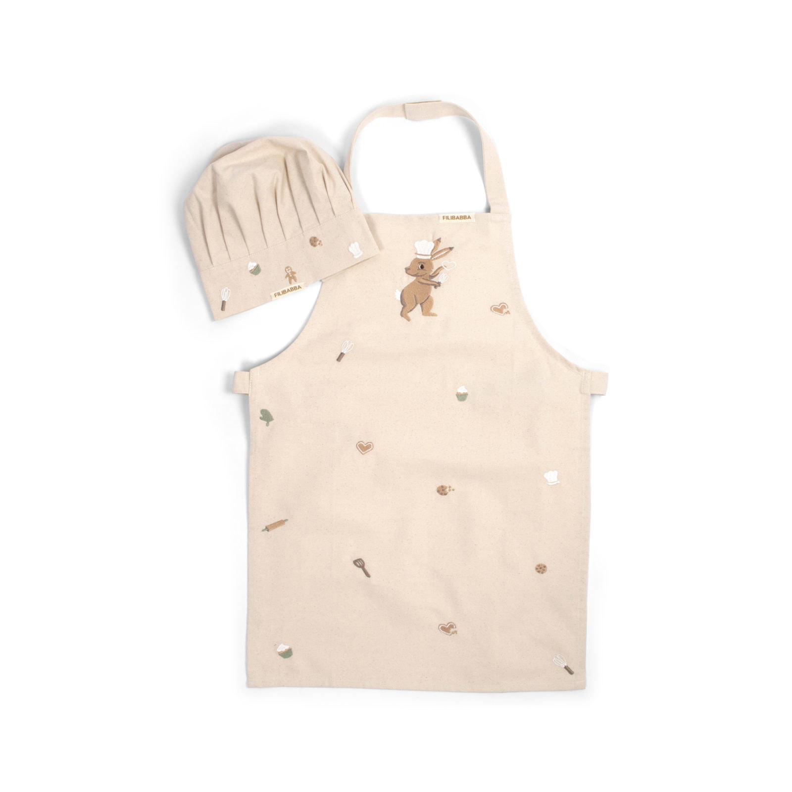 Embroidered apron and hat GOTS - Wonderful Winter - Hare